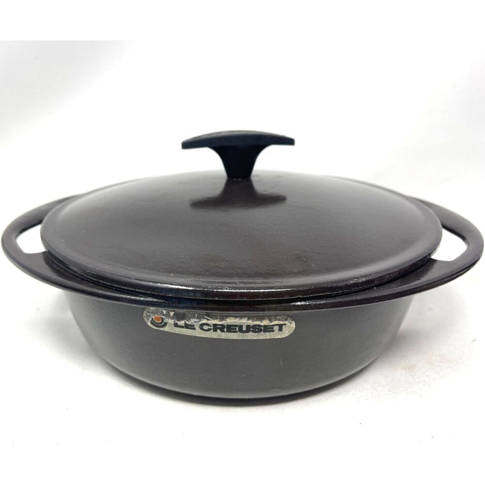Le Creuset #24 Brown 4 Qt Dutch Oven Cast Iron Pot w/Lid France 2 Piece Vintage